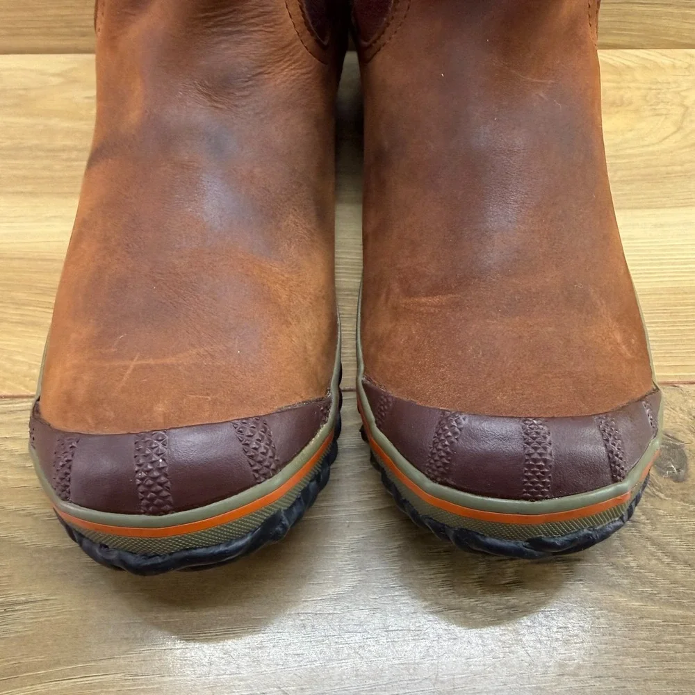 Sorel Slim Shortie Boots Womens 8.5 Bonfire Rust Brown Waterproof Pull On